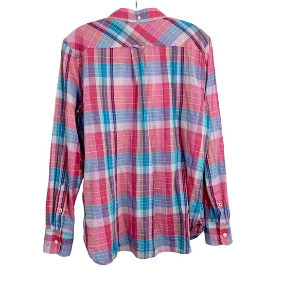 J. Crew Classic Fit Crinkle Cotton Popover Blouse in Ombre Plaid - Size 10 - Picture 2 of 6